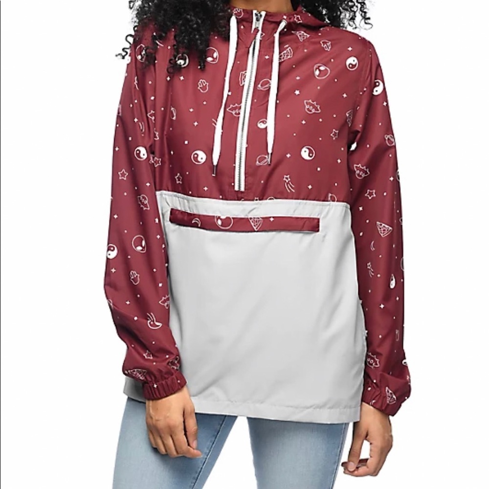 A-LAB Windbreaker Alina Pizza Spaceship Burgundy & Grey Pullover